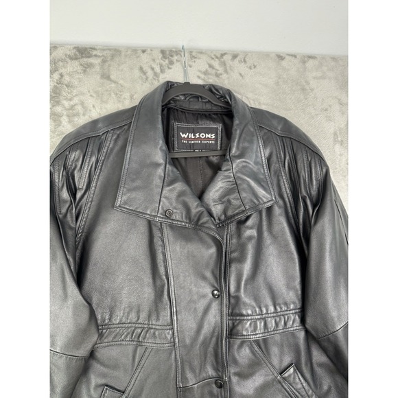 Vintage Wilsons Black Leather Jacket Mens Large L Field Overcoat 90s Y2K Read - Picture 11 of 11